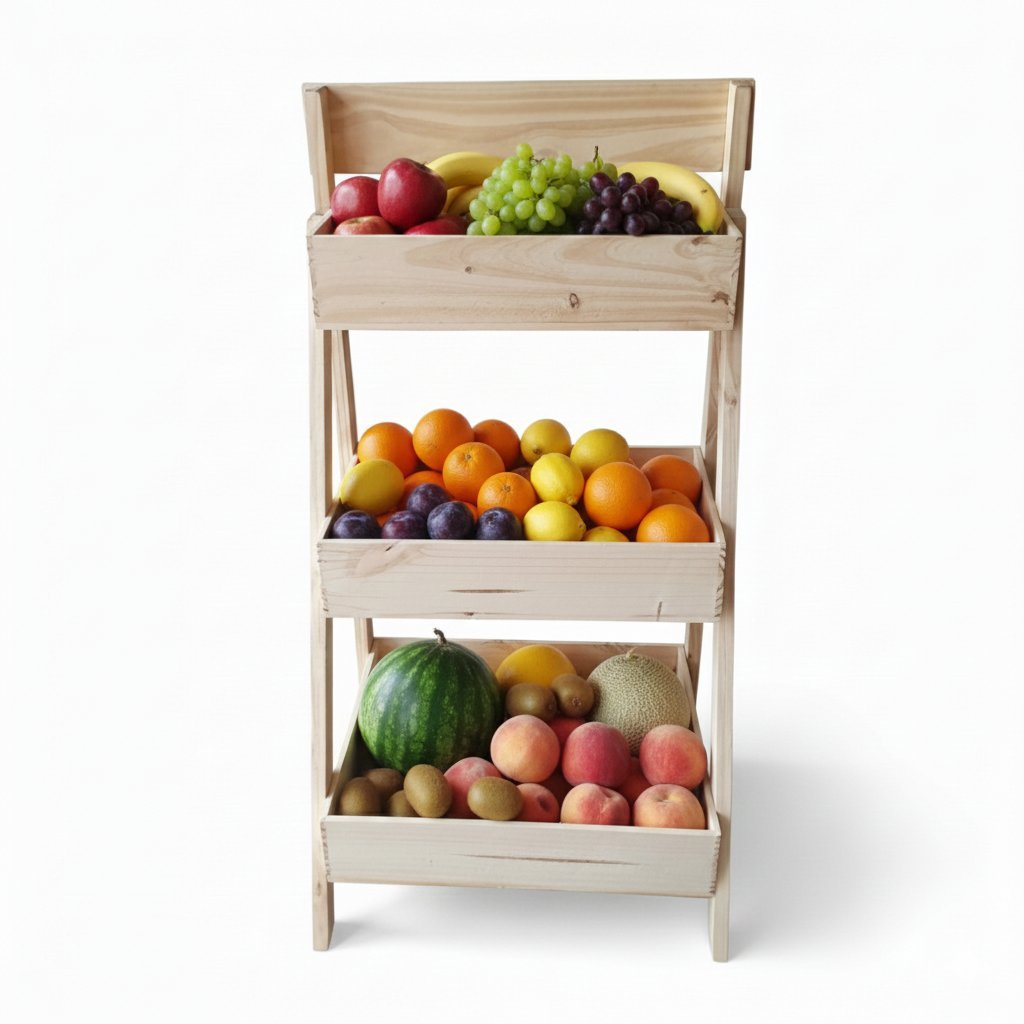 Canasto Verdulero de Pino de 3 Niveles - Imagen 2